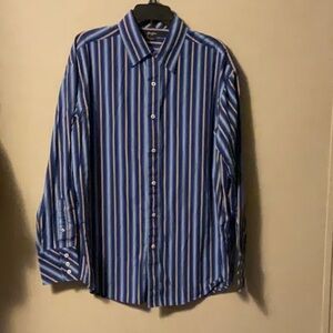 Sean John Blue and White Striped Dress Shirt